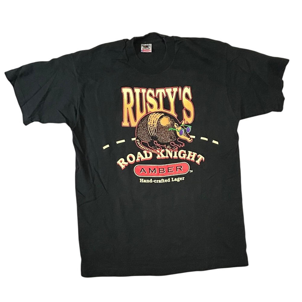 Vintage 90s Rusty's Road Knight Amber Lager Shirt Armadillo Black Large L